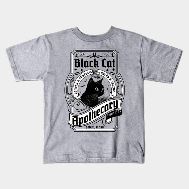 Black Cat Apothecary - Salem 1692 Retro Vintage Halloween Kids T-Shirt by OrangeMonkeyArt